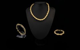 Contemporary Nice Quality and Well Made Gold Vermeil Designer Rope Twist Necklace with Crystal