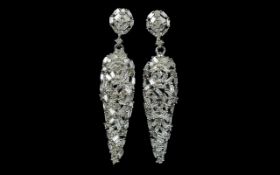 Diamond 'Stalactite' Drop Earrings, 1ct of baguette and round cut diamonds,