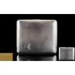 George V - Superior Quality Bright Cut Silver Gents Cigarette Case with Gilt Interior of Nice
