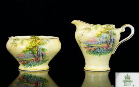 Aynsley Nice Quality Bone China Hand Painted Milk Jug and Sugar Bowl of Small Form, Decorated with