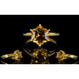 Citrine Stellar Cut Solitaire Ring, a 3.75ct dark golden yellow citrine in a rare star shape cut,