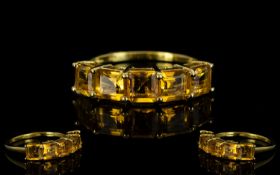 Citrine Five Stone Band Ring, five octagon cut citrines, each of .5ct, in the form of square cuts