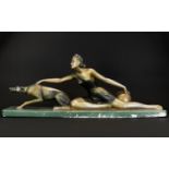 Art Deco French Plaster Figure Group A large example raised on rectangular plinth in the form of