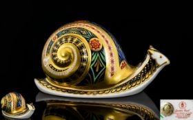 Royal Crown Derby Ltd Edition Hand Painted Paperweight ' Garden Snail ' Gold Stopper,