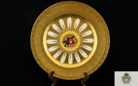 Aynsley 22ct Gold Baroque Hand Painted Cabinet Plate with central panel of painted fruits