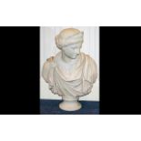 Portrait Bust Of A Roman Woman - Height 30 Inches. Resin Formed To Look Like Carved Marble.