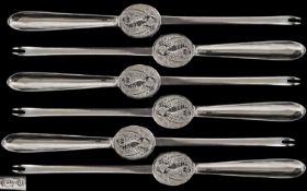 A Good Quality Set of Six Alpaca Silver Lobster Skewers of Good Form. Marked Alpaca Silver 48.