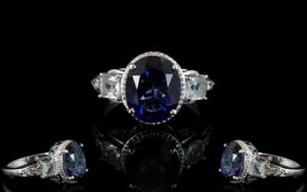 Deep Blue and White Topaz Ring,