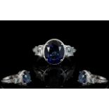 Deep Blue and White Topaz Ring,