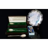 A Small Mixed Lot Of Silver Items To include three John Pinches boxed Christmas spoons,