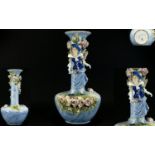 French 19th Century Large and Impressive Hand Painted Barbotine Porcelain Figural Vase with