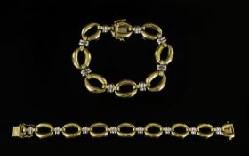 Italian Champesa Nice Quality 9ct Two Tone Gold Marine Link Bracelet, Fitted with Slide In Clasp.