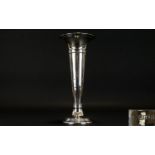 George V Tall Trumpet Shaped Silver Vase, Raised on a Triple Stepped Circular Base. Hallmark