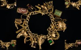 Wonderful 9ct Gold Vintage Charm Bracelet Loaded with 22 Top Quality 9ct Gold Charms.