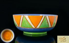 Clarice Cliff Hand Painted Footed Bowl ' Original Bizarre ' Date 1928. Printed in Gold to Underside.