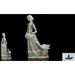 Lladro Porcelain Figurine ' Girl with Goose ' Model 4815. Issued 1972 - 1991. Height 12.