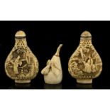 Two Modern Oriental Style Snuff Bottles Together with a pear shaped bottle Each with identical