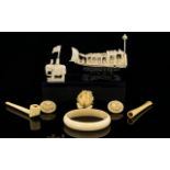 A Small Collection of Antique Period Carved Ivory Pieces ( 8 ) Pieces In Total.