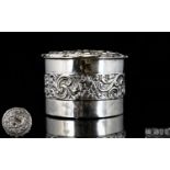 Victorian Period Nice Quality and Decorative Silver Circular Lidded Trinket Box, Both Cover and