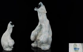 Royal Copenhagen 1930's - Superb Large and Impressive Early Porcelain Polar Bear - Roaring Figurine