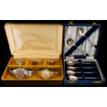 A Mixed Lot Of Watches And Plated Items Comprising six boxed coffee spoons,