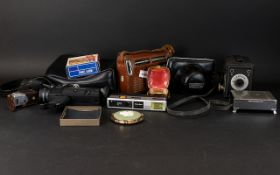 A Collection Of Vintage Cameras And Collectibles Comprising Yashika 45mm camera, Vernax box Brownie,