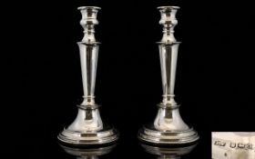 Art Deco Period Pair of Nice Quality and Well Formed Silver Candlesticks with tapered columns