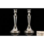 Art Deco Period Pair of Nice Quality and Well Formed Silver Candlesticks with tapered columns