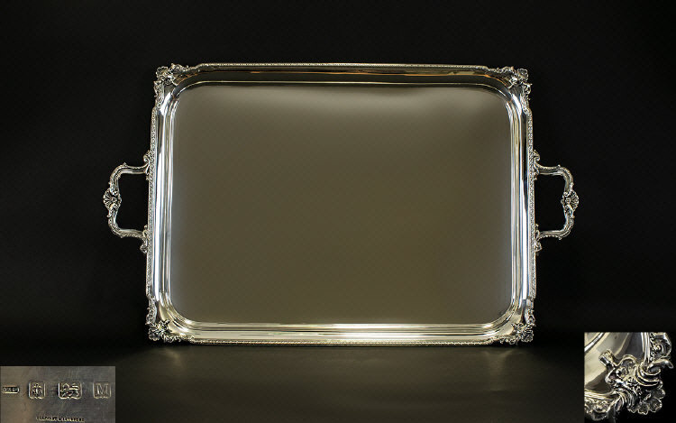 Victorian Period Good Quality and Heavy Twin Handle Silver Tray profusely decorated to borders and - Image 2 of 2