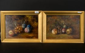 W H Pownall Pair Of Oil On Boards, Still Life Fruit, Apples And Grapes, Both Signed, Dated 1926.