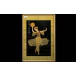 Oriental Framed Collage Depicting female dancer in traditional dress.