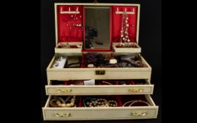 Two Drawer Jewellery Case Containing A Large Collection Of Costume Jewellery, To Include Chains,