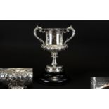 Victorian Period Superb Quality Solid Silver Twin Handle Pedestal Trophy Cup, of Wonderful