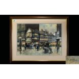Tom Brown (British B. 1933 -) Original Chalk Pastel On Paper 'The Old Shambles Manchester' Framed