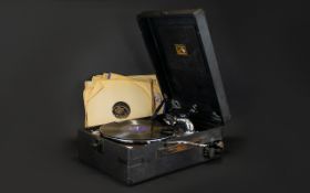 Portable Gramophone in Black Case by the Gramaphone Company of Hayes, Middlesex,