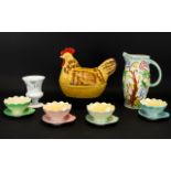 A Collection of Ceramics to include: H J Wood 'Indian Tree' Jug, Glazed hen shaped egg holder,