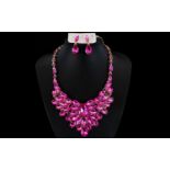 Shocking Pink Crystal Statement Necklace and Drop Earrings, the front of the necklace having