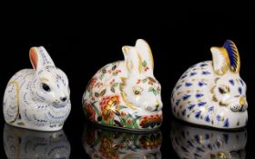 Royal Crown Derby Small Collection of Hand Painted Ceramic Paperweights ( 3 ) In Total.