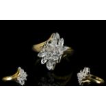 Ladies 9ct Gold Diamond Set Cluster Dress Ring, Illusion Set Flower head Design. Fully Hallmarked.
