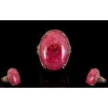 Thulite Solitaire Statement Ring, 25cts of the mottled rose pink stone, mined in Norway,