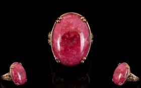 Thulite Solitaire Statement Ring, 25cts of the mottled rose pink stone, mined in Norway,