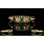 Antique Period Nice Quality 18ct Gold Five Stone Emerald And Diamond Ring Both emeralds and diamond