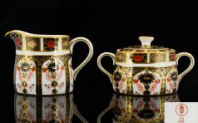 Royal Crown Derby Old Imari Pattern Matched Pair Milk Jug & Twin Handle Sugar Bowl.