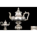 Victorian Period Superb Quality Repousse Work Solid Silver Teapot, Wonderful Shape and Decoration.