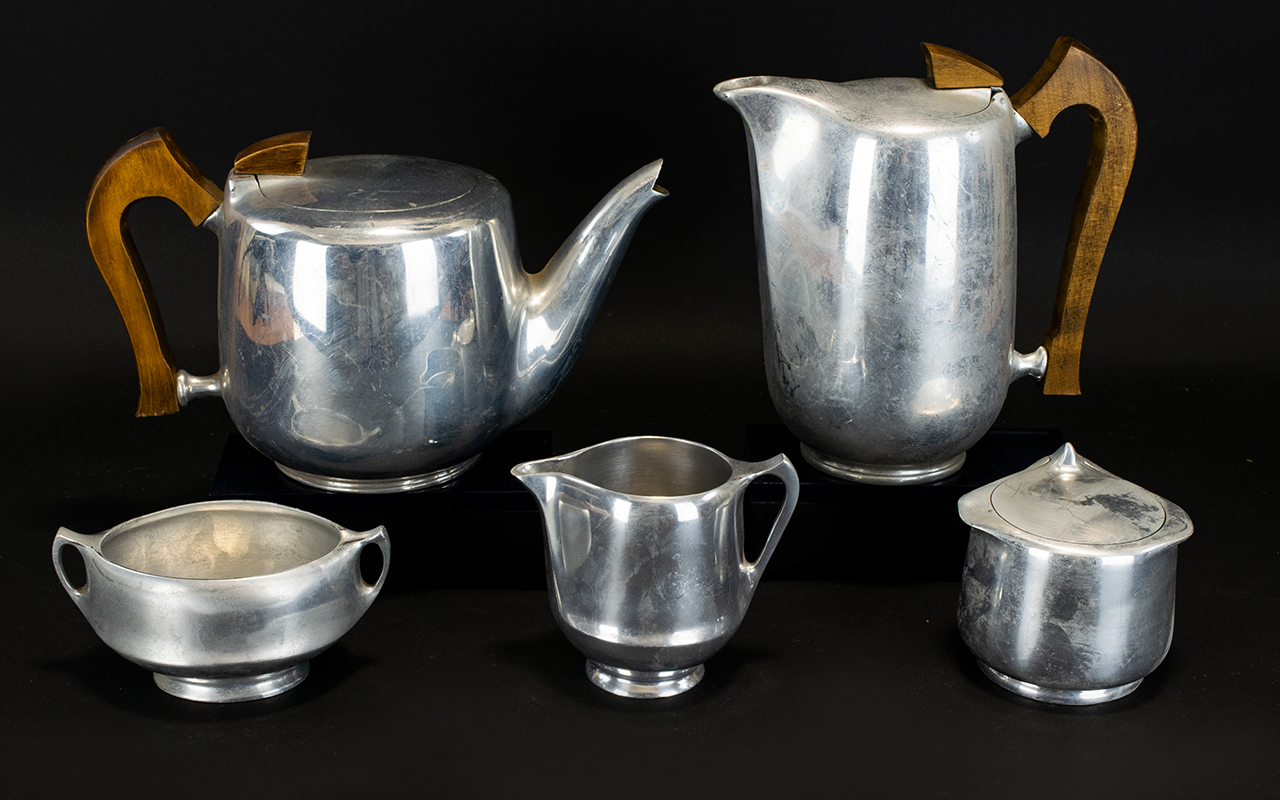 Picquot Ware Mid Century 5 Piece Coffee and Tea Service.