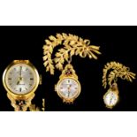 Ladies 9ct Gold Nice Quality Nurses / Brooch Watch ( Rotary ) The Watch Set with Garnets. c.1950's /