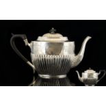 Victorian Period Good Quality Solid Silver Ornate Teapot - Classic Shape with Half Fluted Body