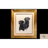 John Clarke Original Acrylic On Card Monogrammed to lower right, depicting two black Labradors,