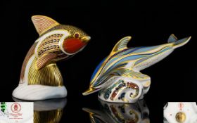 Royal Crown Derby Hand Painted - Pair of Porcelain Sea Life Paperweights.