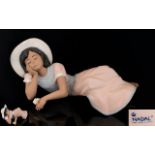 Nadal - Lladro Style Ltd and Numbered Edition Hand Painted Figure - Young girl reclining holding a